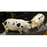 Two large painted iron spotty pig piggie banks