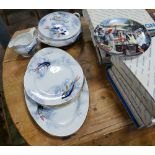 7 various Berlin design plates with certificates and a few pieces of fish patterned dinner ware