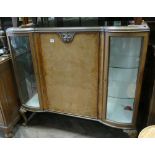 4' walnut glazed display cabinet with cupboard centre standing on cabriole legs