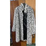 Simulated snow leopard black and white faux fur coat - size Medium