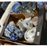 2 boxes of assorted china, plates, teapots etc.