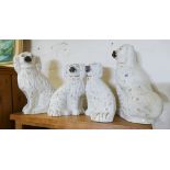 4 various white Staffordshire style dog figure ornaments