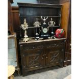 4' reproduction oak Welsh style dresser with shelf back and drawers and cupboards under