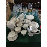 Floral decorated teaset, Noritake tea ware, wine and other glasses etc.