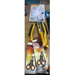 6 pairs of new scissors, 3 wire brushes,