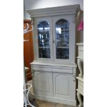 3'6 Victorian shabby chic decorated glazed bookcase standing on drawer and cupboard base