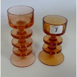 2 Wedgwood amber glass candle holders designed by Ronald Stennett-Willson