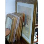 Set of 6 gilt framed Redoute style floral prints and another signed print of still life