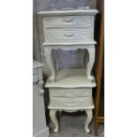 Pair of shaped front cream painted 2 drawer bedside cabinets standing on cabriole legs