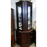 Pair of reproduction mahogany part glazed corer display cabinets matching the previous sideboard