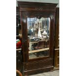 3'2 French mahogany armoire or wardrobe with fitted large mirror door and drawer under with