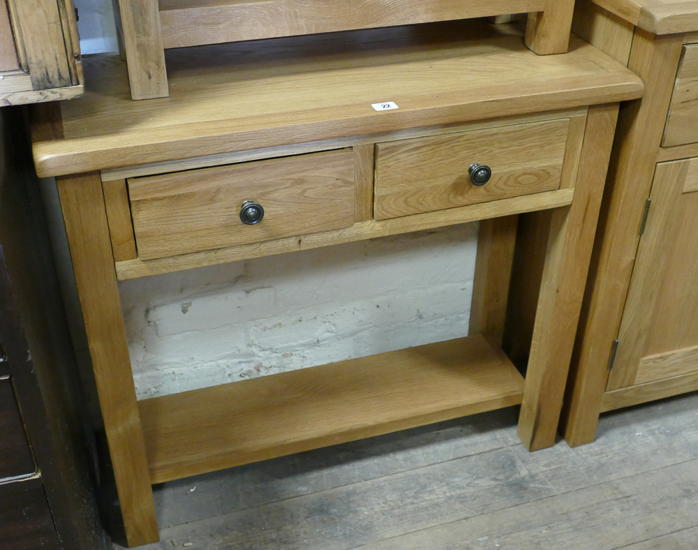 2'9 new heavy quality light oak 2 tier console table with fitted 2 drawers