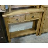 2'9 new heavy quality light oak 2 tier console table with fitted 2 drawers