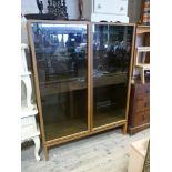 4' oak 2 door glazed display cabinet fitted with 2 interior drawers