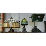 Tiffany style figure decorated reading lamp and 2 other Tiffany style table lamps