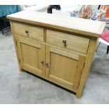 New 3'6 solid wood light oak sideboard with fitted 2 drawers and cupboards - dimensions 39" wide