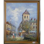 Modern oil painting of a French street scene