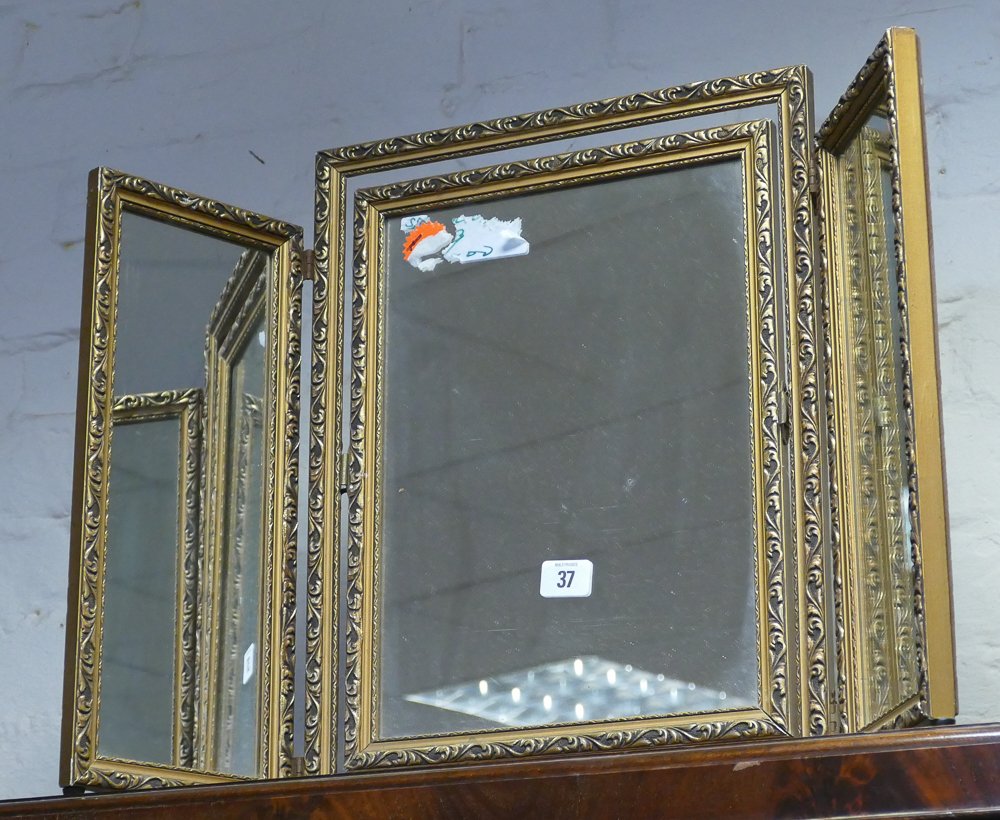 Triple dressing table mirror in gilt frame