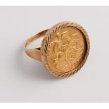 1903 gold sovereign mounted as a ring in a 9ct gold setting, gross weight 9.