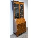 2'6 mahogany lattice glazed bureau bookcase with four long drawers under