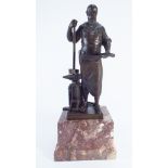 Otto Rasmussmen bronze of a craftsman with an anvil and a hammer on a square rouge marble socle,