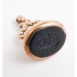 Victorian fob set with blue intaglio carved seal depicting a galleon