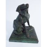 Green patinated bronze of a Labrador dog having a scratch on a square base. Signed Walton 13.