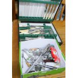 Box of silver plated cutlery, part canteen of cutlery, model toy car etc.