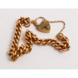 9ct gold curb link chain bracelet stamped every link with heart shaped padlock fastening and safety