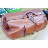 Old brown leather Gladstone bag