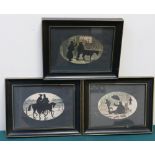 Set of three 19th century silhouette pictures in Hogarth style frames