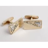 Pair of gentlemans 9ct yellow gold rectangular cufflinks set with diamonds in fitted box