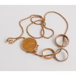 1878 full gold sovereign mounted as a pendant on 9ct gold rope twist chain together with 9ct gold