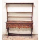 Late 17th century oak dresser with fitted 2 drawers with shelf under with open shelf back,