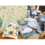 5 assorted scatter cushions, one larger scatter cushion,