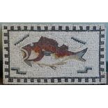 20th century Roman style mosaic of a fish.