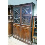 4' late Georgian mahogany lattice glazed 2 door bookcase with cupboards under