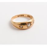 Victorian 18ct gold gypsy ring set with 3 diamonds, fully hallmarked. Gross weight 6.