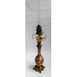 Gilt satsuma oil lamp with glass bowl and chimney approx 28" tall