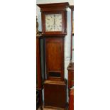 Country made grandfather clock with square painted dial by John Moore of Warminster in oak case