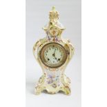 Late Victorian striking mantel clock in shaped violet decorated case 16" tall