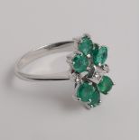 14ct white gold emerald and diamond cluster ring - ring size M