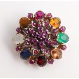 Late 19th century ruby cluster and mixed gem stone cluster brooch with pendant and brooch fitting