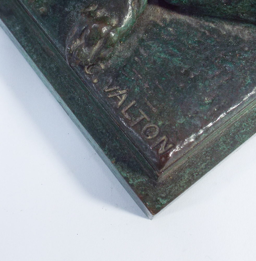 Green patinated bronze of a Labrador dog having a scratch on a square base. Signed Walton 13. - Image 3 of 3