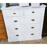 White painted chest of drawers with 3 long and 2 short drawers