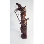 Carved African figure with feather head dress approx 18" tall