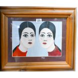 Copy of portraits of Anne after Lowry in pine frame and watercolour religious subject in frame