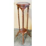 Reproduction mahogany 2 tier plant pedestal with barley twist supports