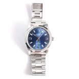 Rolex Oyster Perpetual Air King gents wristwatch, stainless steel with blue dial.