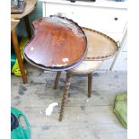 Bobbin turned 3 legged table and 2 trays - one as found